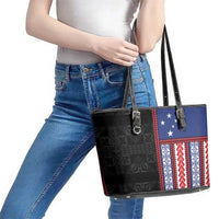 Samoa Flag Leather Tote Bag Ula Fala With Samoan Siapo - Polynesian Pride