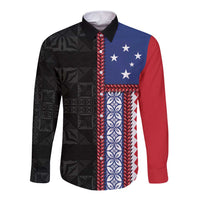 Samoa Flag Long Sleeve Button Shirt Ula Fala With Samoan Siapo LT05 Unisex Black - Polynesian Pride