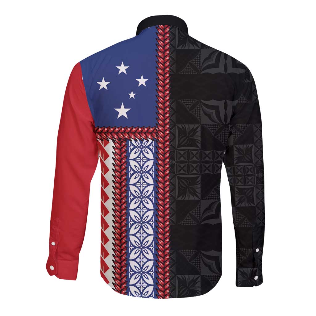 Samoa Flag Long Sleeve Button Shirt Ula Fala With Samoan Siapo LT05 - Polynesian Pride