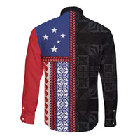 Samoa Flag Long Sleeve Button Shirt Ula Fala With Samoan Siapo LT05 - Polynesian Pride