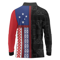 Samoa Flag Long Sleeve Polo Shirt Ula Fala With Samoan Siapo LT05 - Polynesian Pride