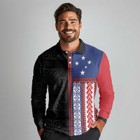 Samoa Flag Long Sleeve Polo Shirt Ula Fala With Samoan Siapo LT05 - Polynesian Pride