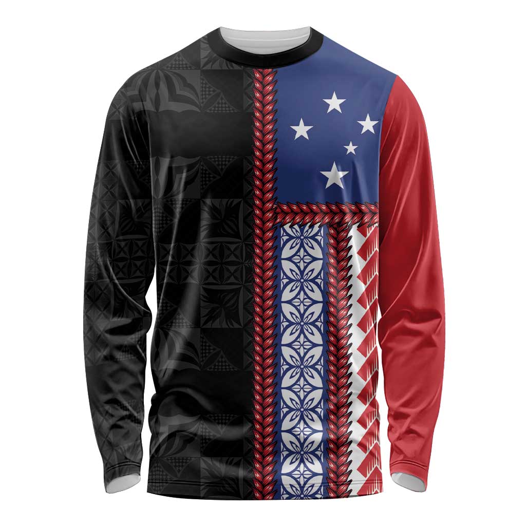 Samoa Flag Long Sleeve Shirt Ula Fala With Samoan Siapo LT05 Unisex Black - Polynesian Pride