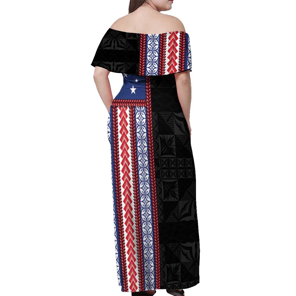 Samoa Flag Off Shoulder Maxi Dress Ula Fala With Samoan Siapo LT05 - Polynesian Pride