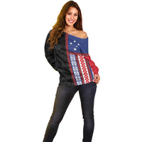 Samoa Flag Off Shoulder Sweater Ula Fala With Samoan Siapo - Polynesian Pride