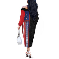 Samoa Flag Off The Shoulder Long Sleeve Dress Ula Fala With Samoan Siapo LT05 - Polynesian Pride