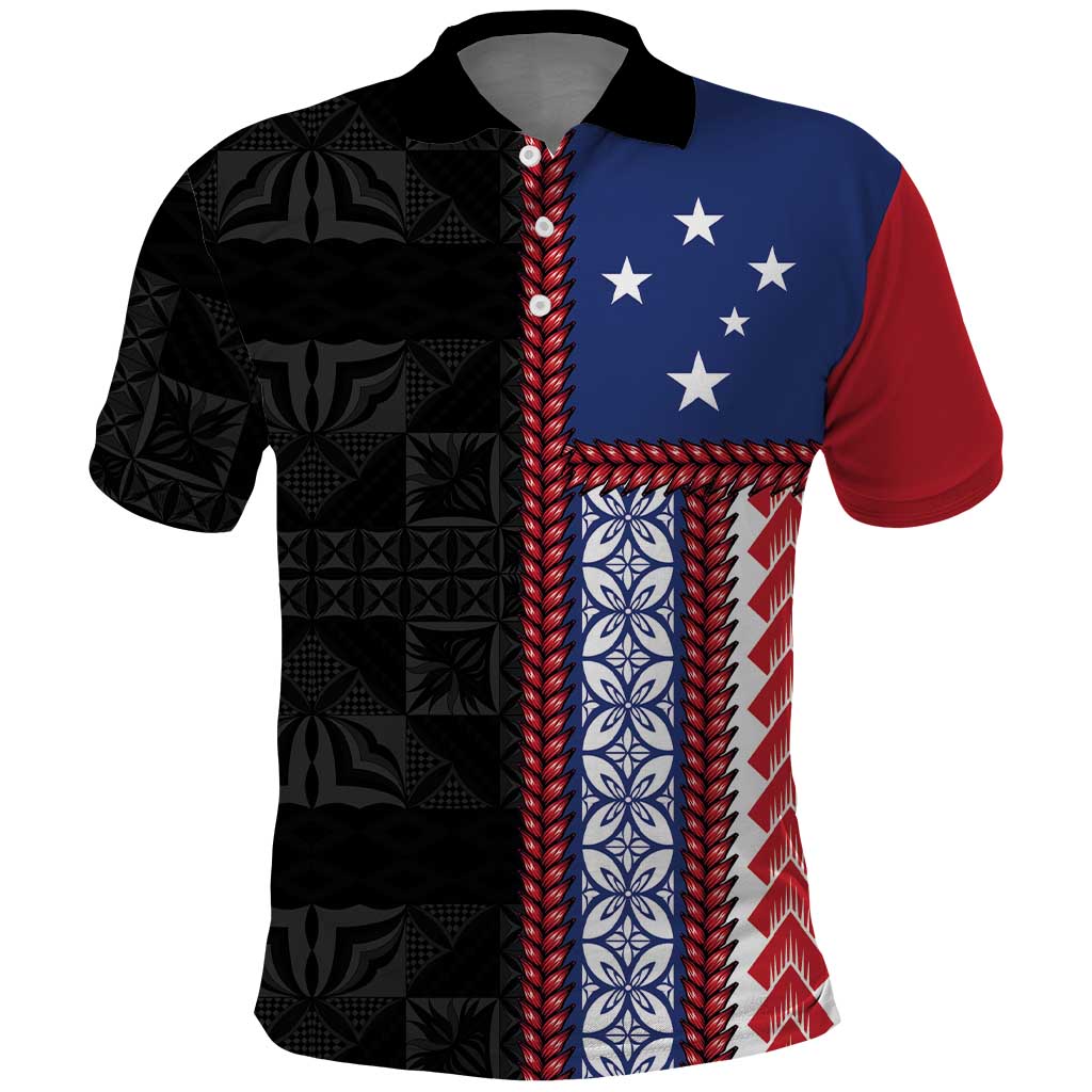 Samoa Flag Polo Shirt Ula Fala With Samoan Siapo LT05 Black - Polynesian Pride