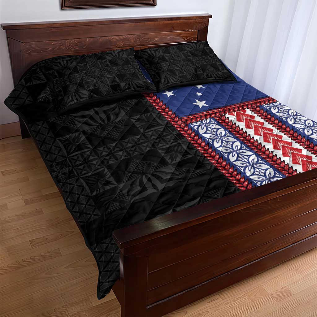 Samoa Flag Quilt Bed Set Ula Fala With Samoan Siapo - Polynesian Pride