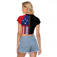 Samoa Flag Raglan Cropped T Shirt Ula Fala With Samoan Siapo LT05 - Polynesian Pride