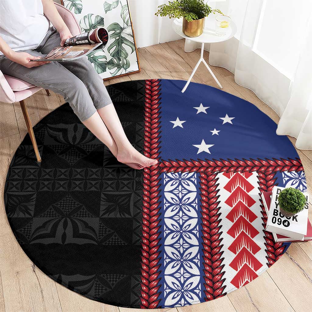 Samoa Flag Round Carpet Ula Fala With Samoan Siapo - Polynesian Pride