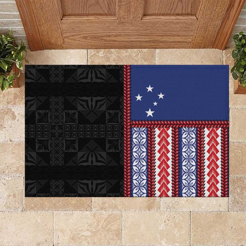 Samoa Flag Rubber Doormat Ula Fala With Samoan Siapo LT05 Black - Polynesian Pride