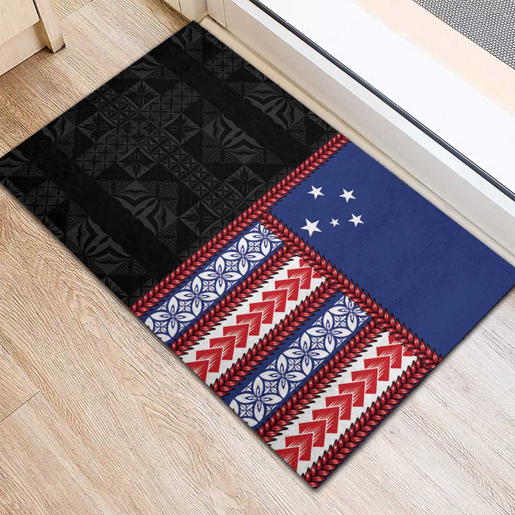 Samoa Flag Rubber Doormat Ula Fala With Samoan Siapo LT05 - Polynesian Pride