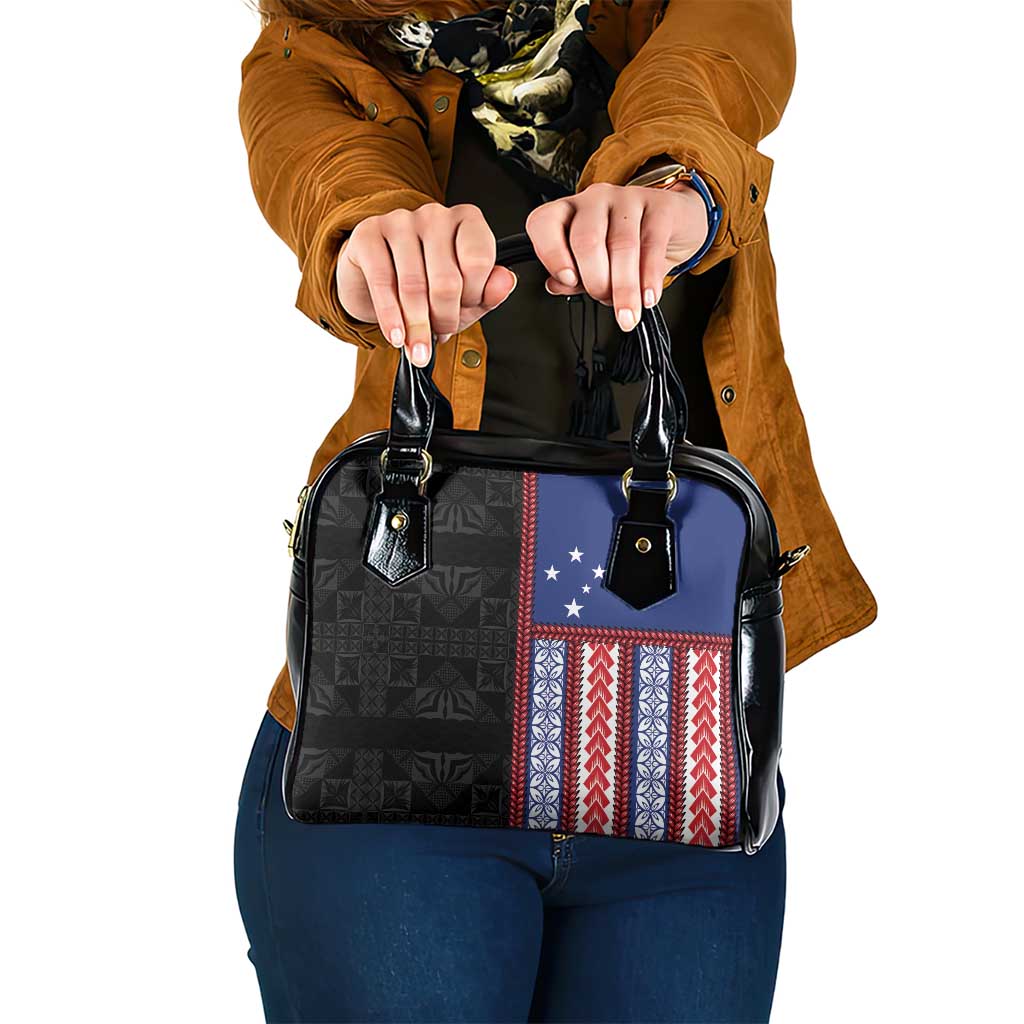 Samoa Flag Shoulder Handbag Ula Fala With Samoan Siapo - Polynesian Pride