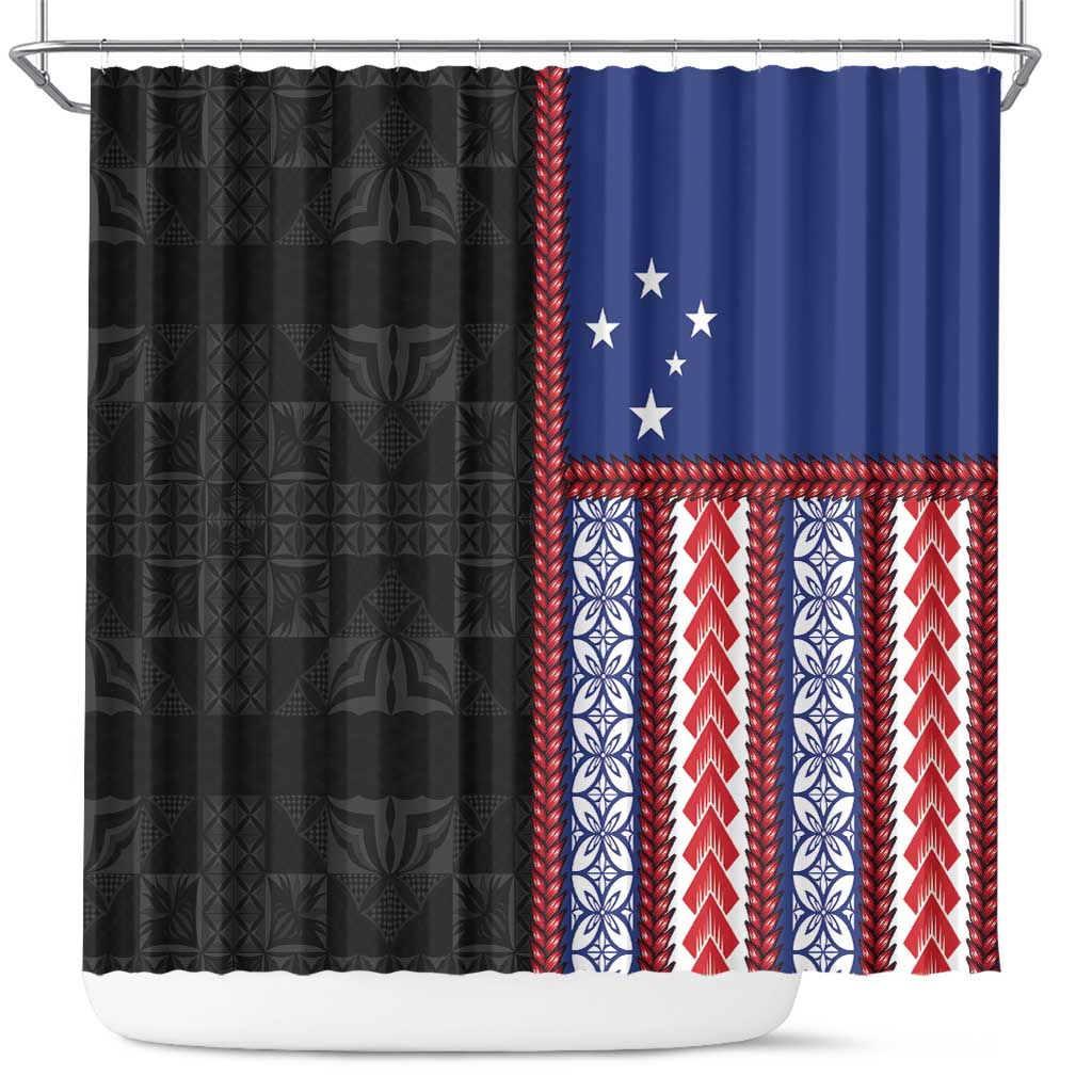 Samoa Flag Shower Curtain Ula Fala With Samoan Siapo - Polynesian Pride