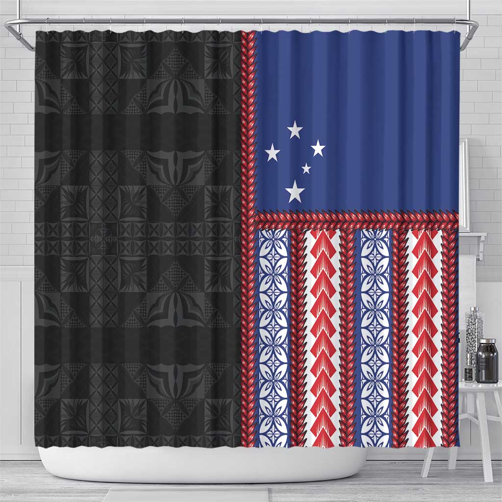 Samoa Flag Shower Curtain Ula Fala With Samoan Siapo - Polynesian Pride