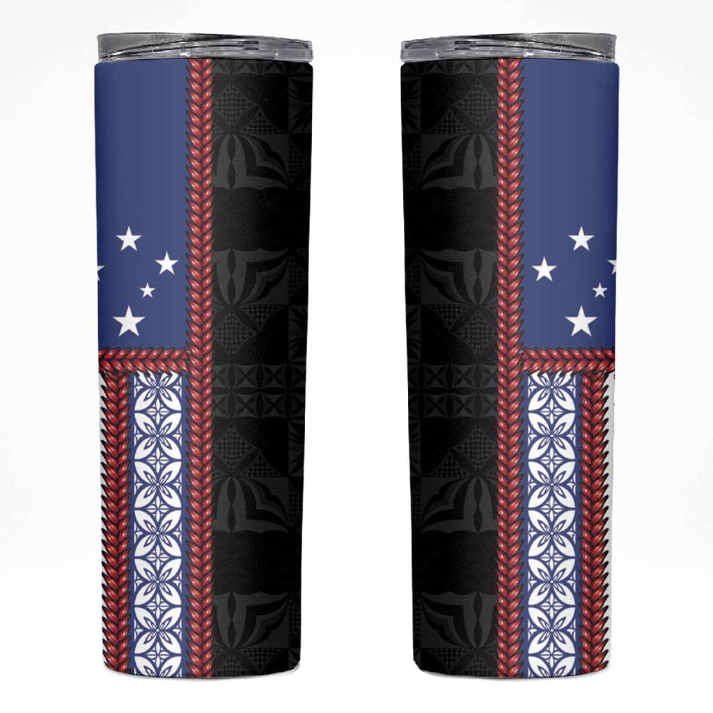 Samoa Flag Skinny Tumbler Ula Fala With Samoan Siapo LT05 Black - Polynesian Pride