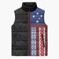 Samoa Flag Sleeveless Puffer Jacket Ula Fala With Samoan Siapo LT05 Unisex Black - Polynesian Pride