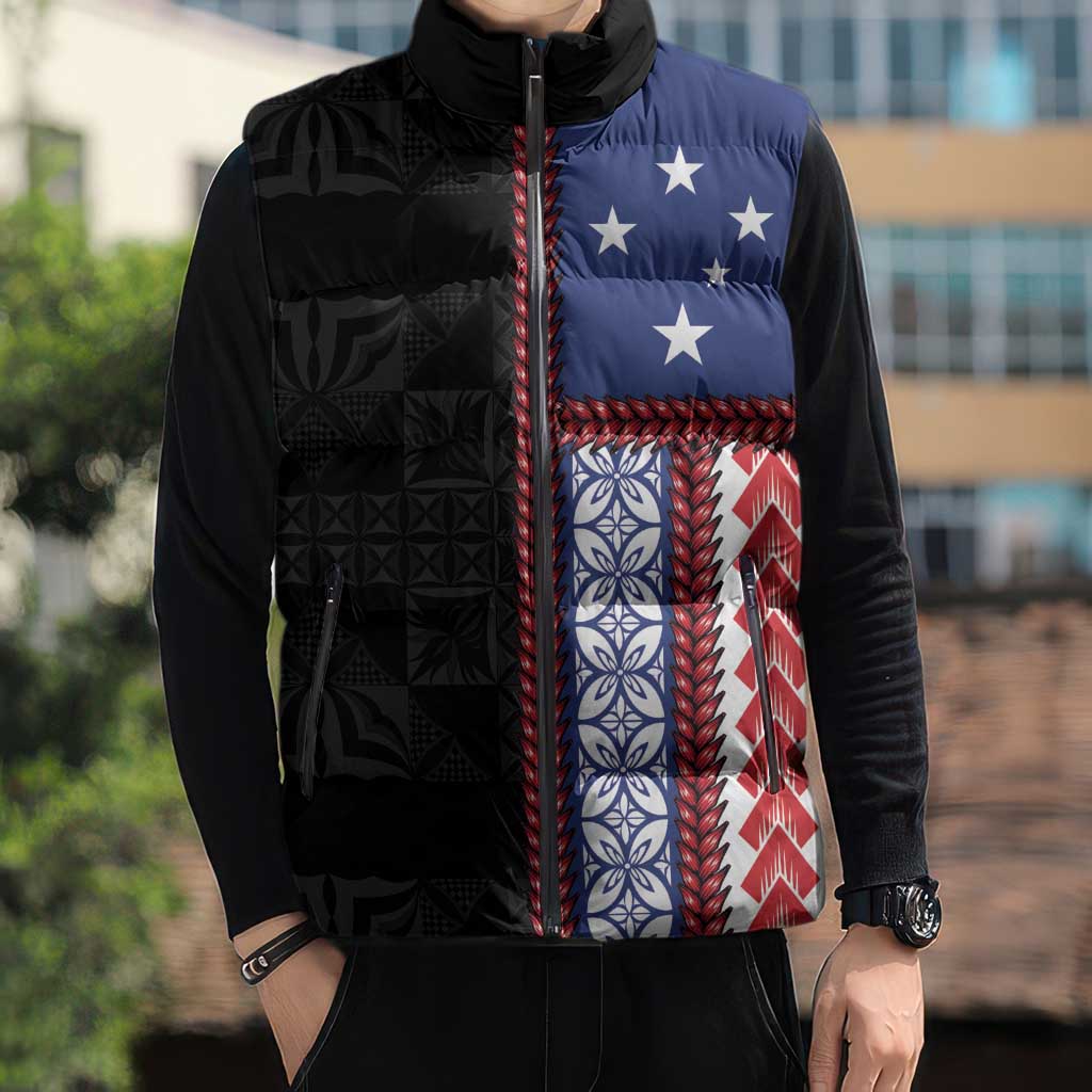 Samoa Flag Sleeveless Puffer Jacket Ula Fala With Samoan Siapo LT05 - Polynesian Pride