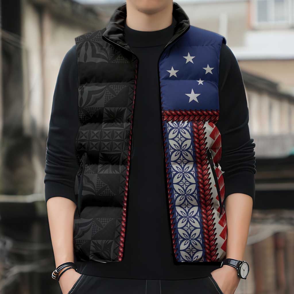 Samoa Flag Sleeveless Puffer Jacket Ula Fala With Samoan Siapo LT05 - Polynesian Pride