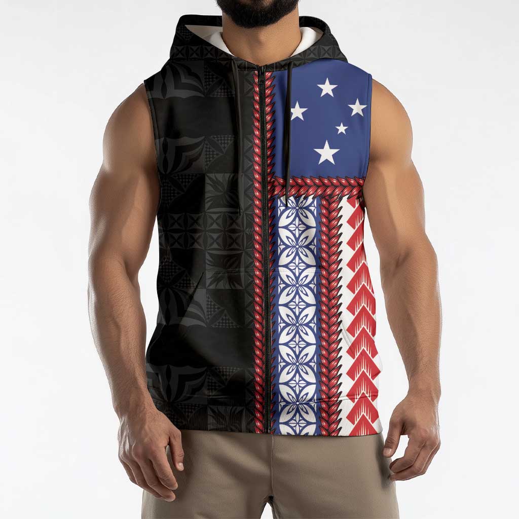 Samoa Flag Sleeveless Zip Hoodie Ula Fala With Samoan Siapo LT05 - Polynesian Pride