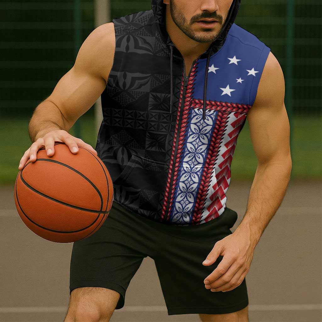 Samoa Flag Sleeveless Zip Hoodie Ula Fala With Samoan Siapo LT05 - Polynesian Pride