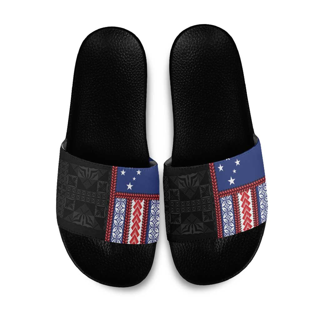 Samoa Flag Slide Sandals Ula Fala With Samoan Siapo - Polynesian Pride