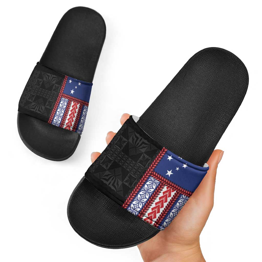 Samoa Flag Slide Sandals Ula Fala With Samoan Siapo - Polynesian Pride