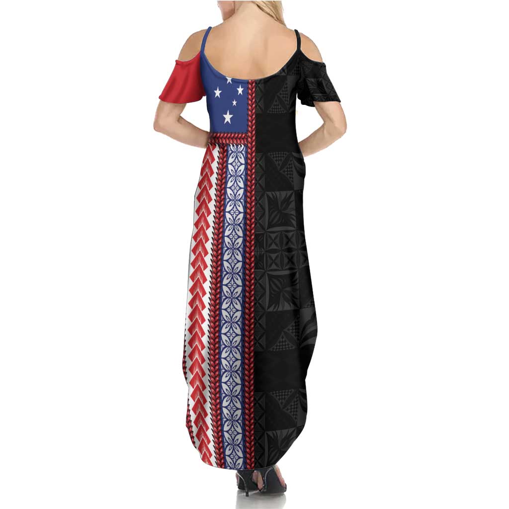 Samoa Flag Summer Maxi Dress Ula Fala With Samoan Siapo - Polynesian Pride