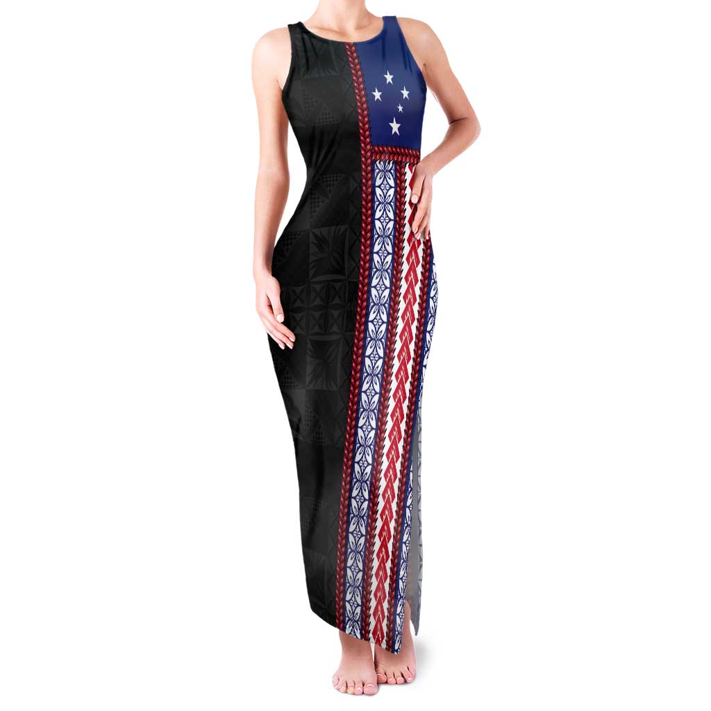 Samoa Flag Tank Maxi Dress Ula Fala With Samoan Siapo LT05 Women Black - Polynesian Pride