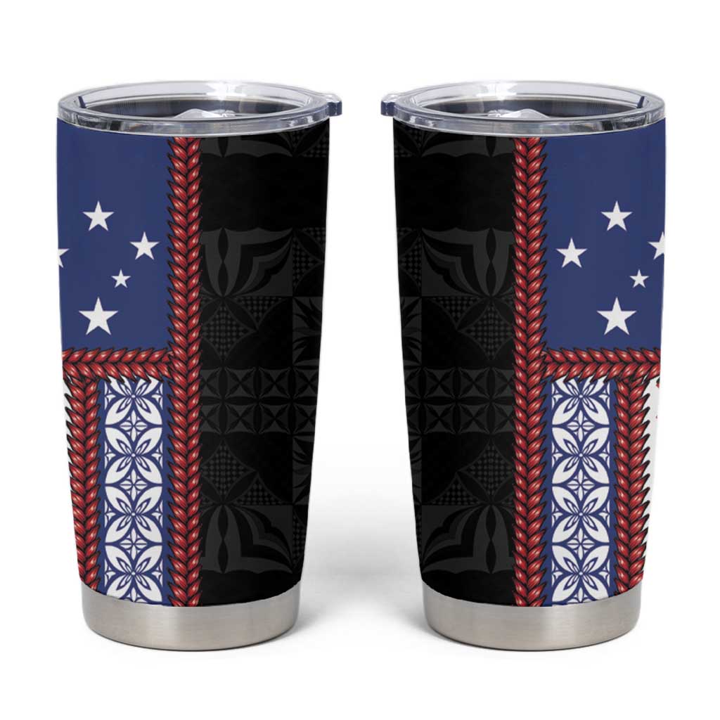 Samoa Flag Tumbler Cup Ula Fala With Samoan Siapo LT05 Black - Polynesian Pride