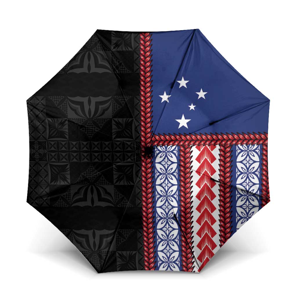 Samoa Flag Umbrella Ula Fala With Samoan Siapo LT05 One Size Folded 11.42 inch Opened Diameter 37.4 inch Black - Polynesian Pride