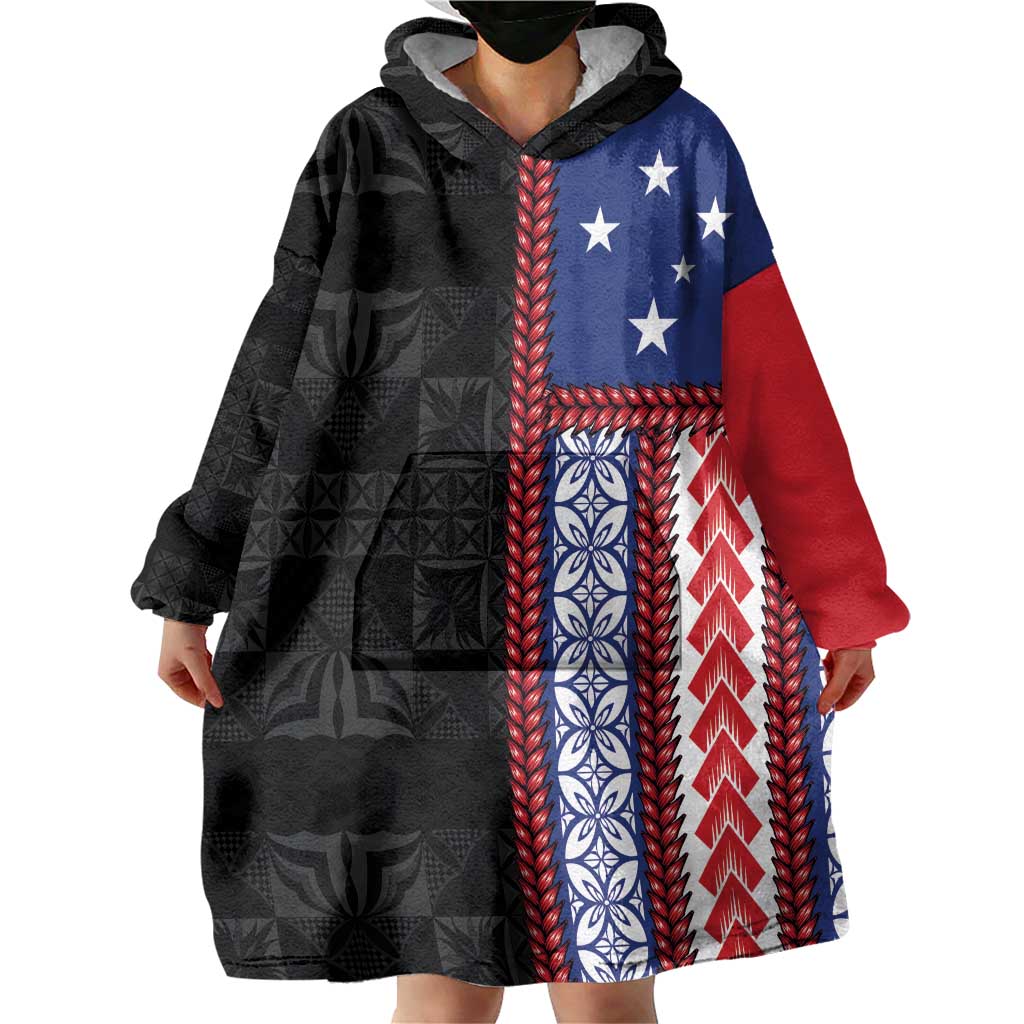 Samoa Flag Wearable Blanket Hoodie Ula Fala With Samoan Siapo LT05 - Polynesian Pride