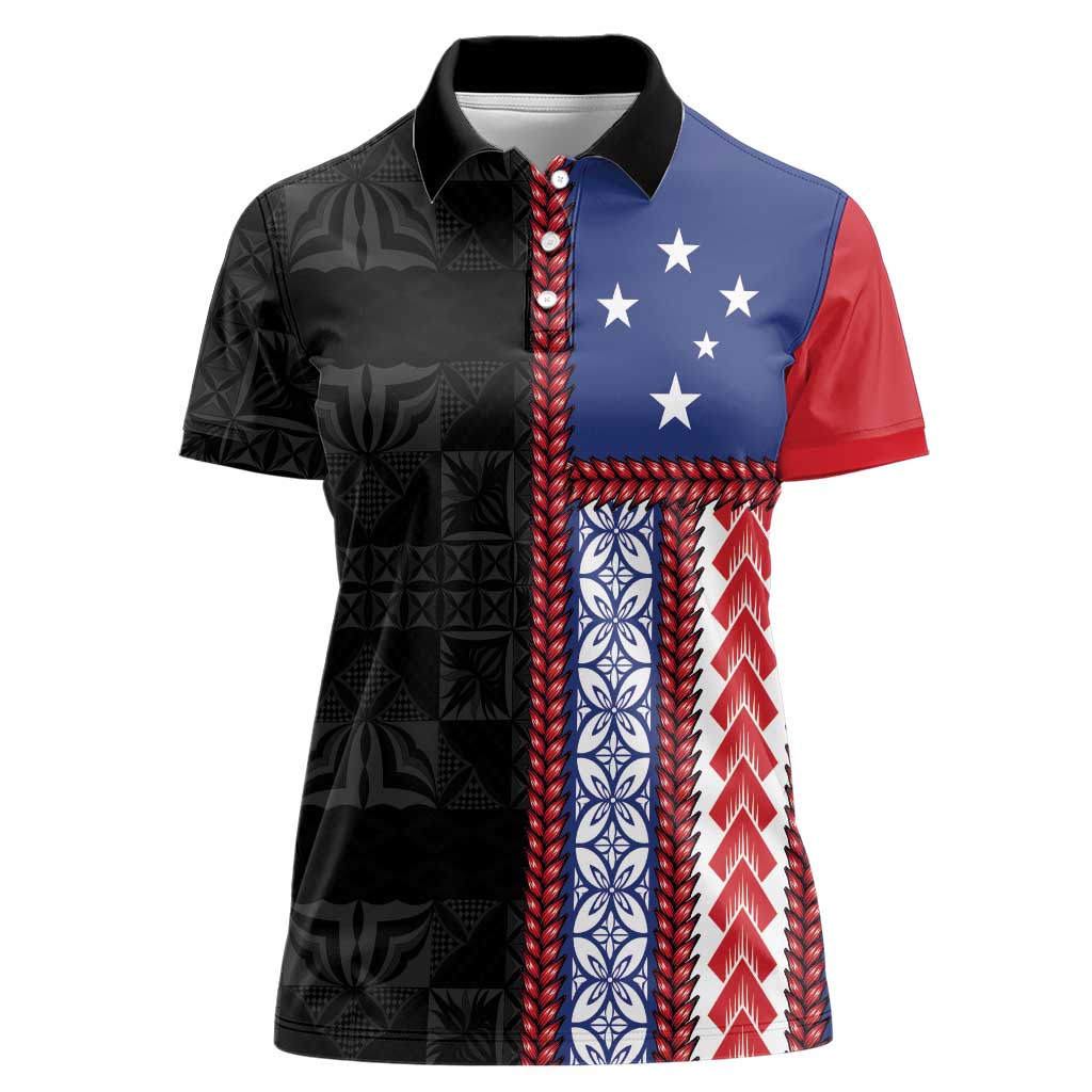 Samoa Flag Women Polo Shirt Ula Fala With Samoan Siapo LT05 Female Black - Polynesian Pride