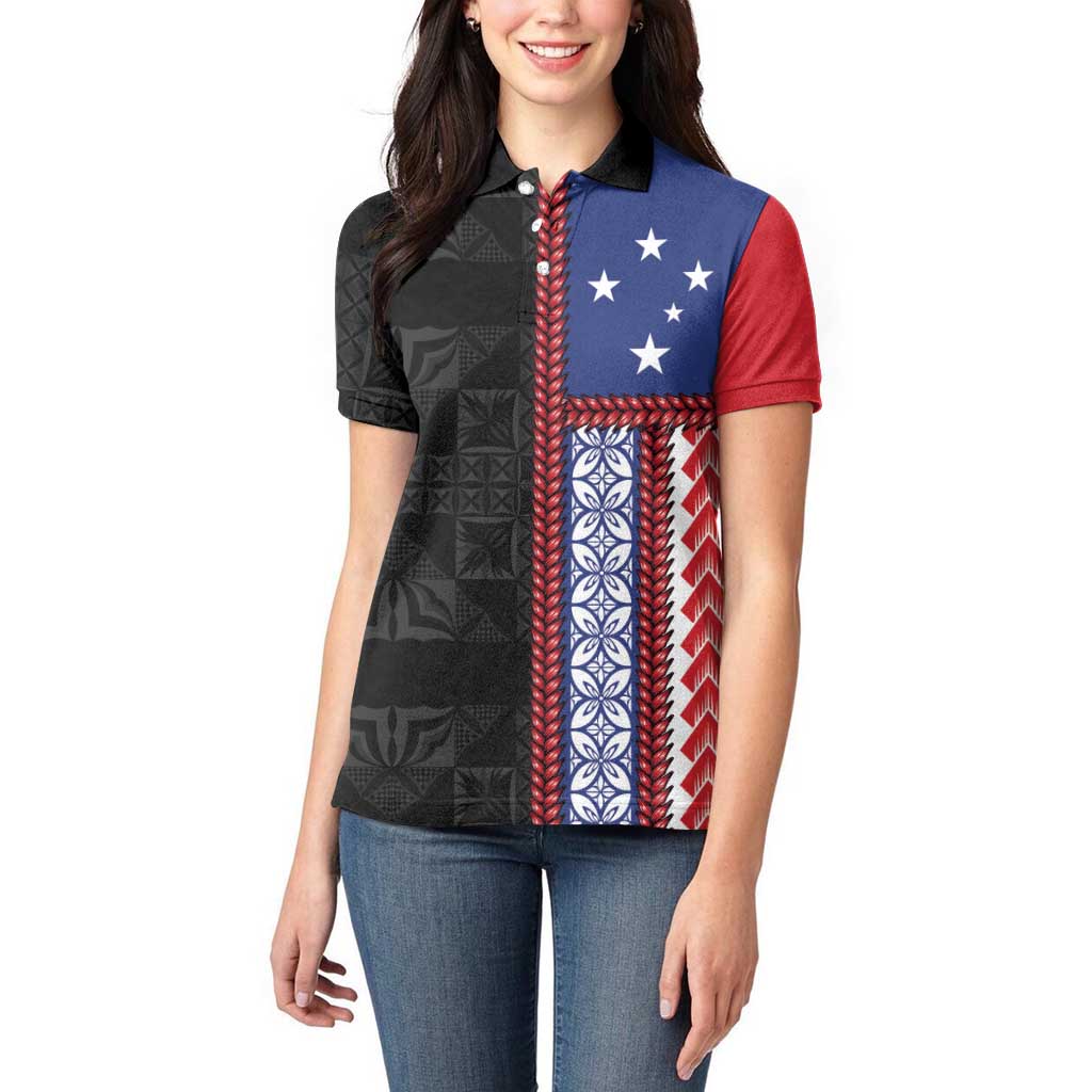 Samoa Flag Women Polo Shirt Ula Fala With Samoan Siapo LT05 - Polynesian Pride