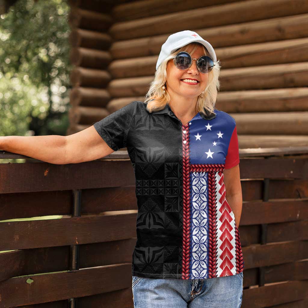 Samoa Flag Women Polo Shirt Ula Fala With Samoan Siapo LT05 - Polynesian Pride