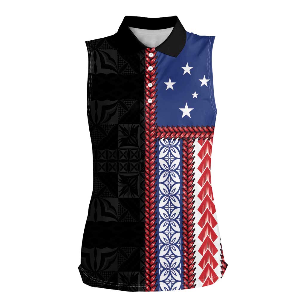 Samoa Flag Women Sleeveless Polo Shirt Ula Fala With Samoan Siapo LT05 Female Black - Polynesian Pride