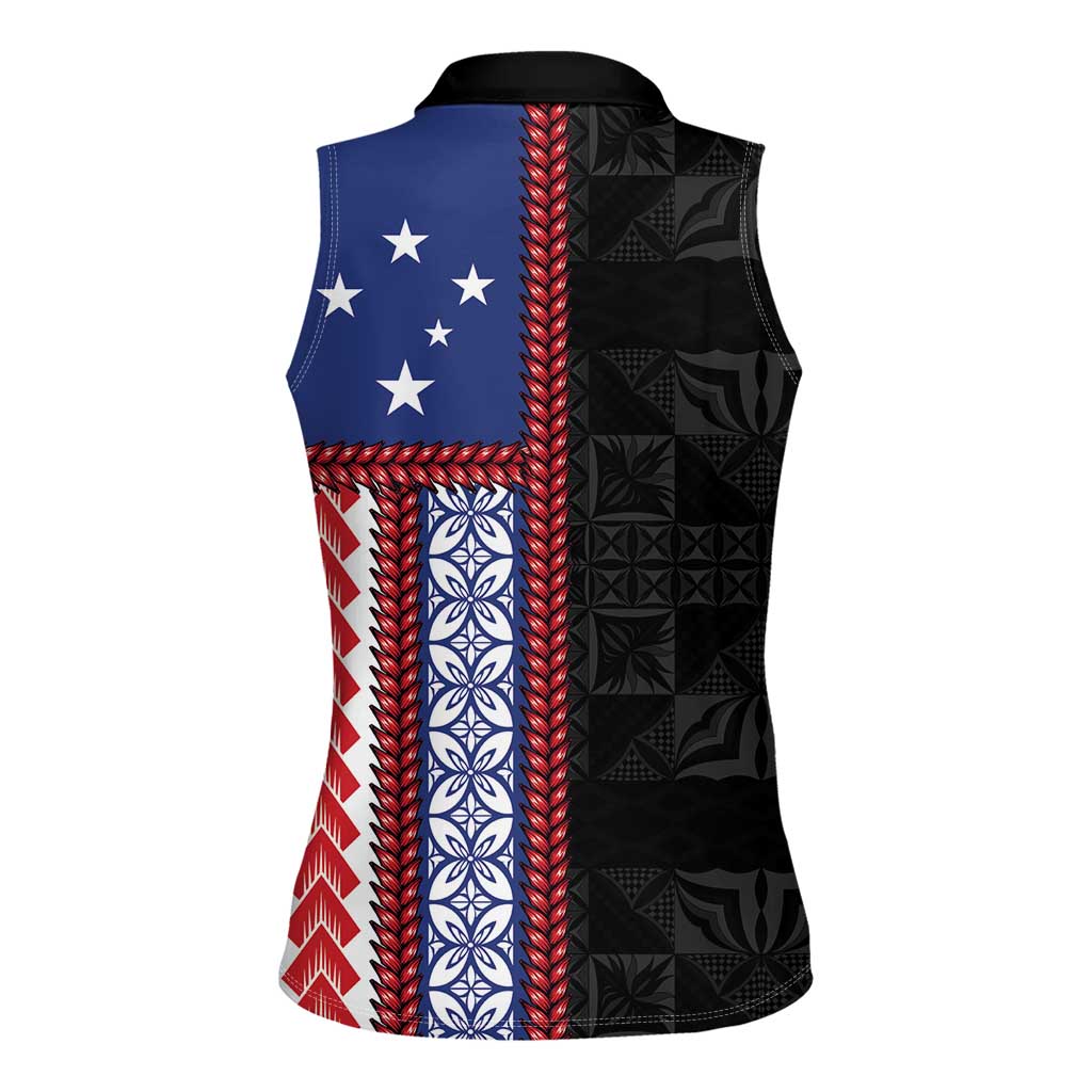 Samoa Flag Women Sleeveless Polo Shirt Ula Fala With Samoan Siapo LT05 - Polynesian Pride