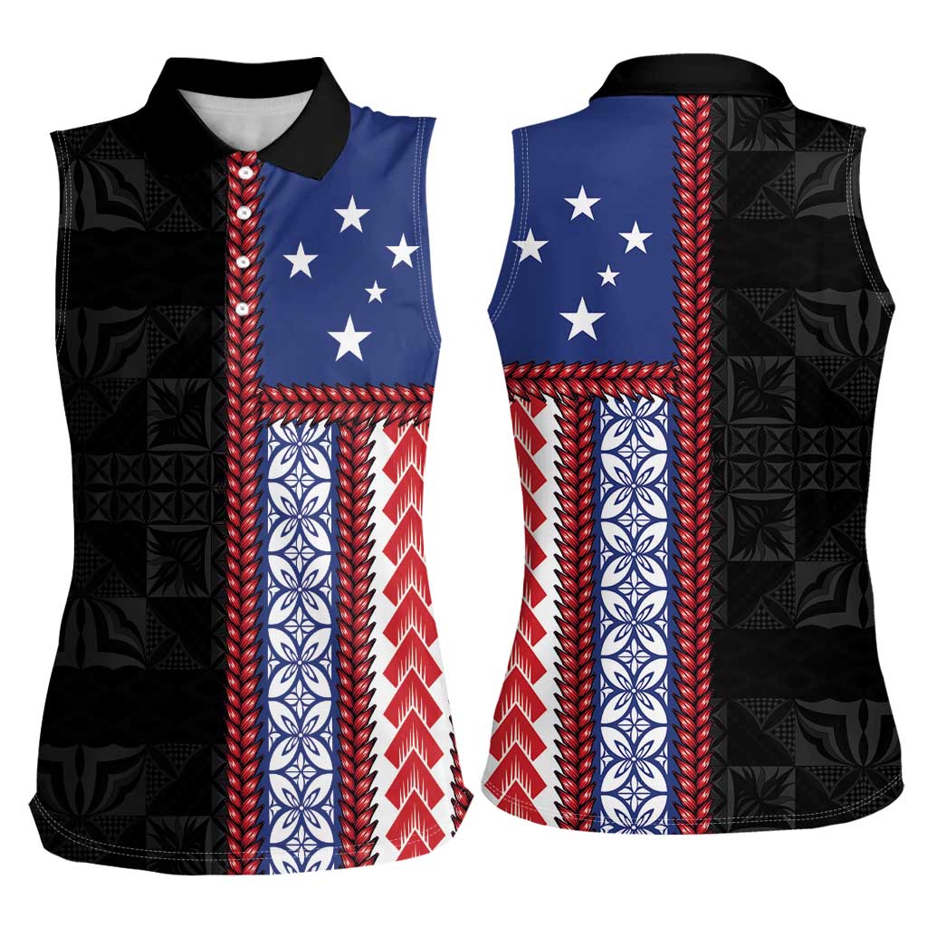 Samoa Flag Women Sleeveless Polo Shirt Ula Fala With Samoan Siapo LT05 - Polynesian Pride