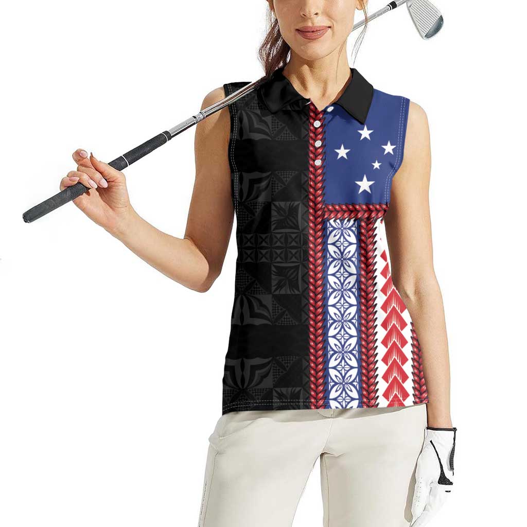 Samoa Flag Women Sleeveless Polo Shirt Ula Fala With Samoan Siapo LT05 - Polynesian Pride