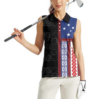 Samoa Flag Women Sleeveless Polo Shirt Ula Fala With Samoan Siapo LT05 - Polynesian Pride