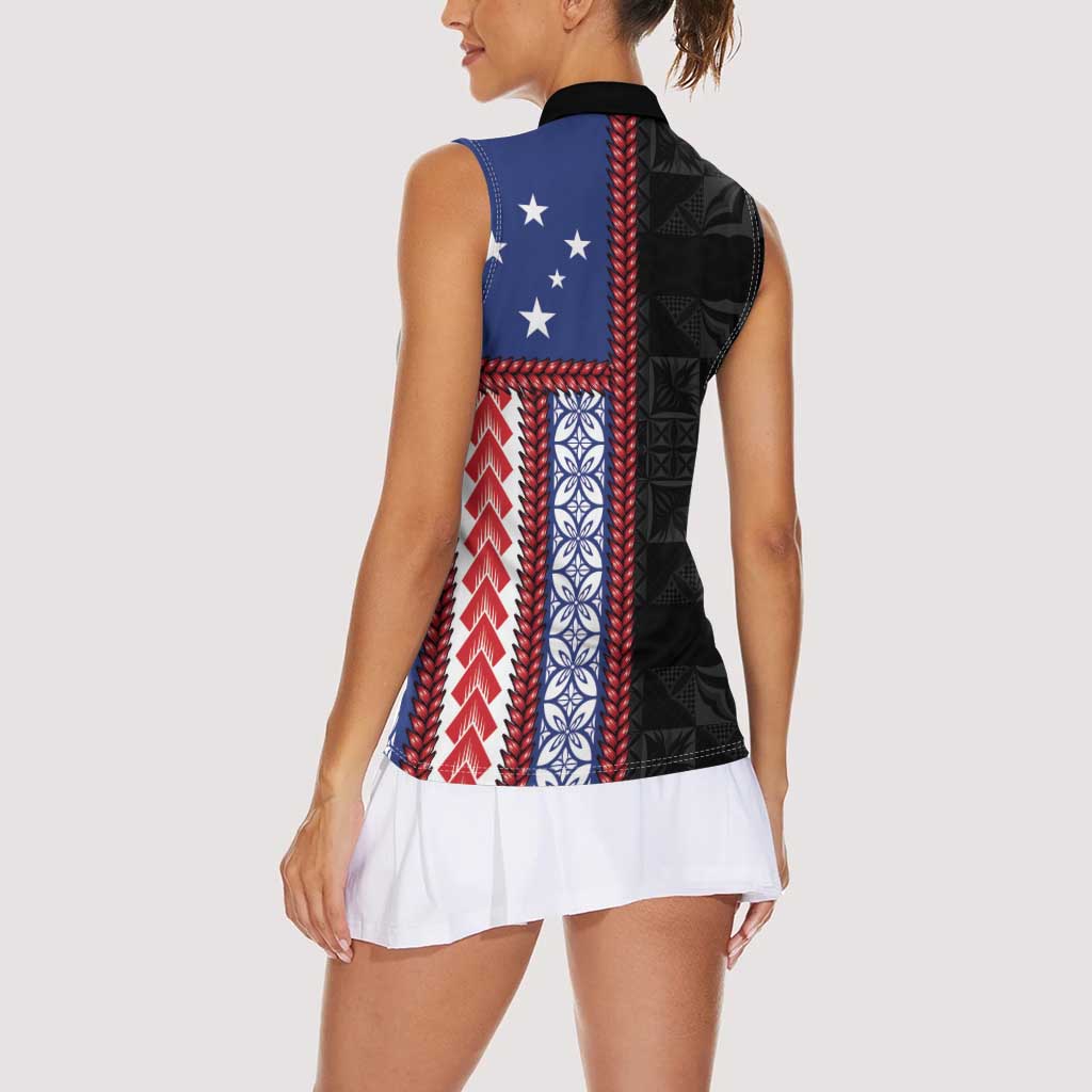 Samoa Flag Women Sleeveless Polo Shirt Ula Fala With Samoan Siapo LT05 - Polynesian Pride