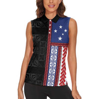 Samoa Flag Women Sleeveless Polo Shirt Ula Fala With Samoan Siapo LT05 - Polynesian Pride