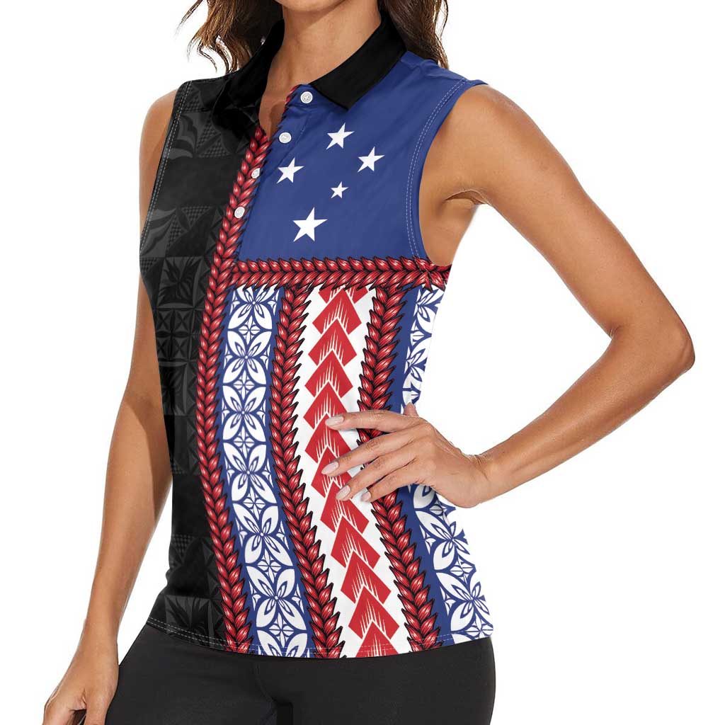 Samoa Flag Women Sleeveless Polo Shirt Ula Fala With Samoan Siapo LT05 - Polynesian Pride