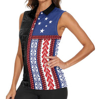 Samoa Flag Women Sleeveless Polo Shirt Ula Fala With Samoan Siapo LT05 - Polynesian Pride