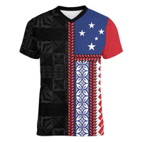 Samoa Flag Women V-Neck T-Shirt Ula Fala With Samoan Siapo LT05 Female Black - Polynesian Pride