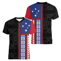 Samoa Flag Women V-Neck T-Shirt Ula Fala With Samoan Siapo LT05 - Polynesian Pride