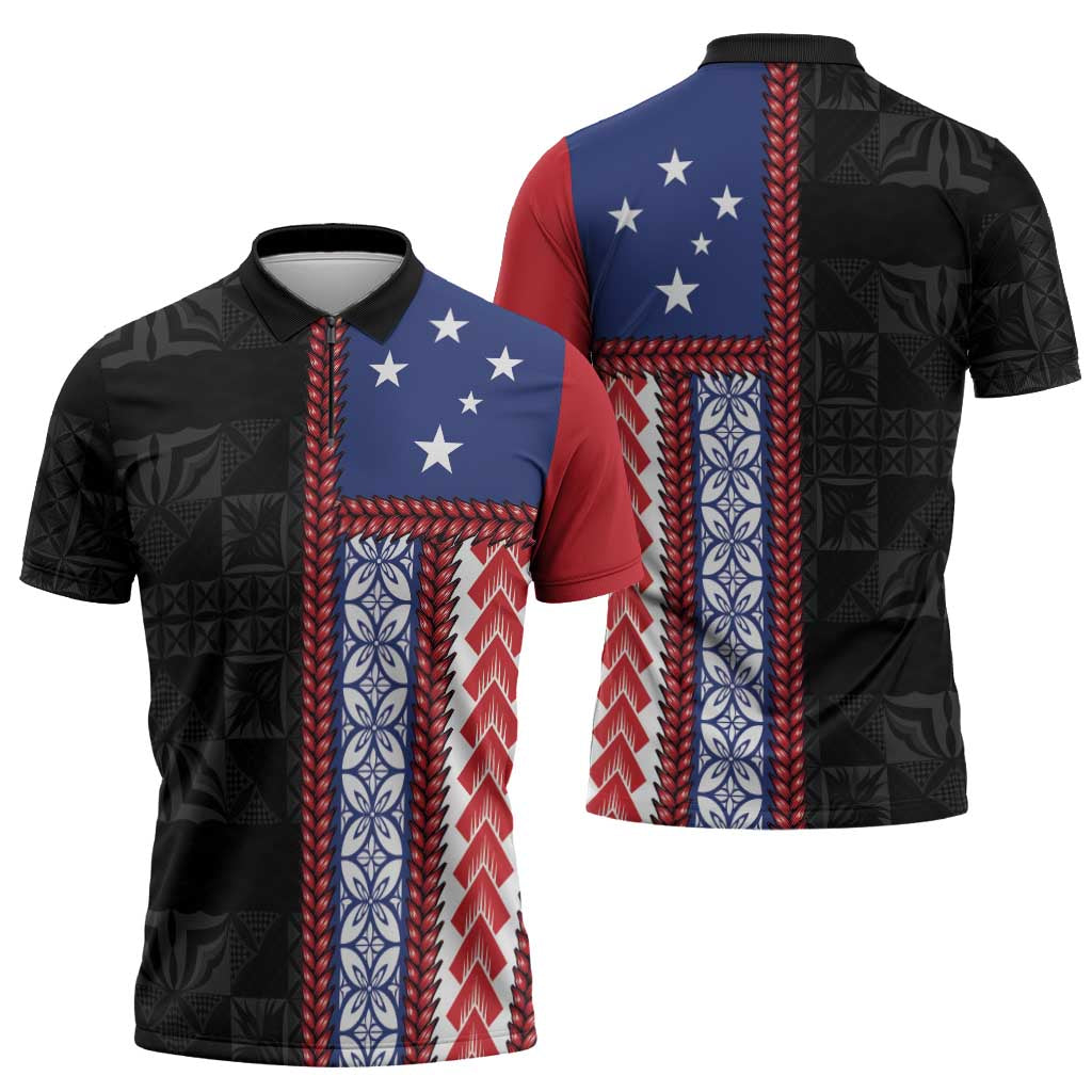Samoa Flag Zipper Polo Shirt Ula Fala With Samoan Siapo LT05 - Polynesian Pride