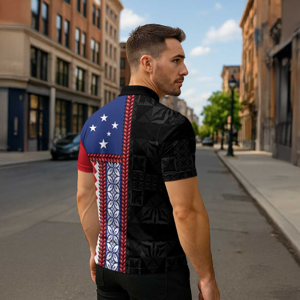 Samoa Flag Zipper Polo Shirt Ula Fala With Samoan Siapo LT05 - Polynesian Pride
