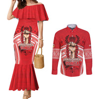 Custom Tonga Rugby Mate Ma'a Couples Matching Mermaid Dress and Long Sleeve Button Shirt Tongan Pride Unique Style - Polynesian Pride