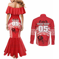 Custom Tonga Rugby Mate Ma'a Couples Matching Mermaid Dress and Long Sleeve Button Shirt Tongan Pride Unique Style - Polynesian Pride